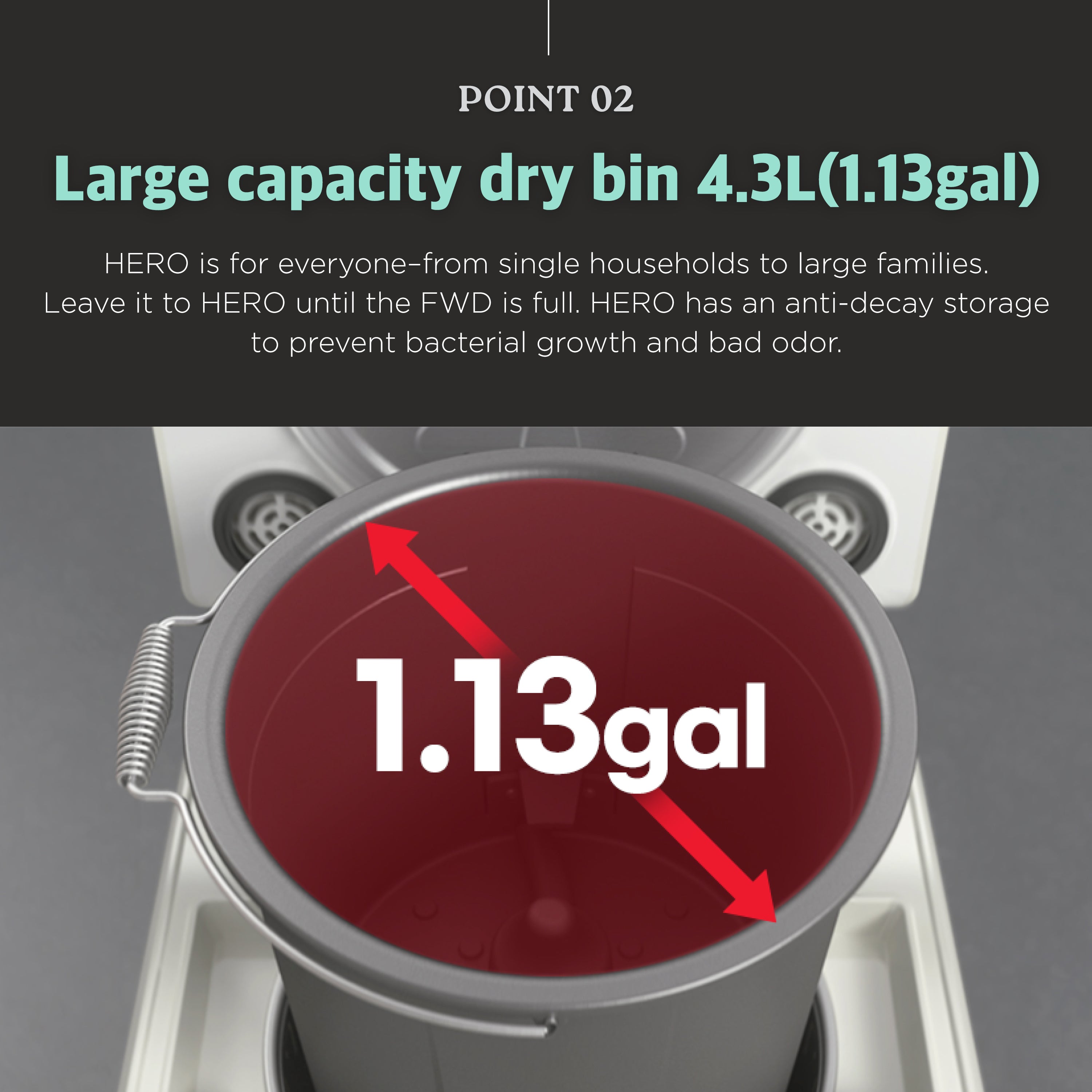 Hero 4.3 L Countertop Electric Food Waste Disposer - Grinding and Drying Type, Mint