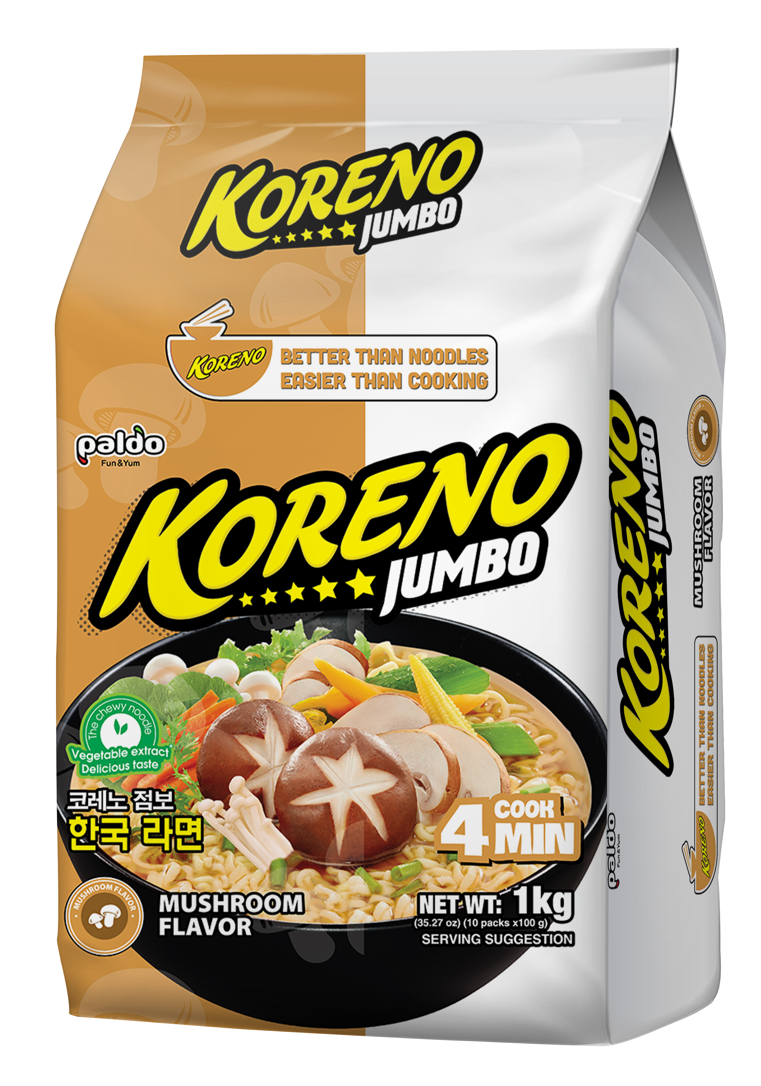 Paldo Koreno Jumbo Mushroom Noodle Soup, 100g, 10 Pack