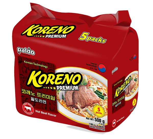 Paldo Koreno Hot Beef Noodle Soup, 100g, 5 Pack