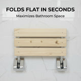 Bathroom Folding Shower Chair – Wall Mounted, Space-Saving Design, Hinoki Wood Seat, Aluminum Alloy Frame, Supports up to 350 lbs (160 kg) – Luxury Foldable Bench for Bathroom or Spa Use