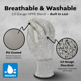 Black Melange HPPE Blended Glove - Grey PU Palm coated (4 sizes), 5ea
