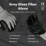 Grey Glass Fiber Glove - Black NBR Foam Palm coated XL(XL,L,M,S 4 size)