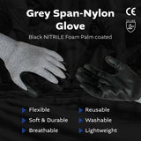 Grey Span-Nylon Glove - Black NITRILE Foam Palm coated XL(XL,L,M,S 4size)