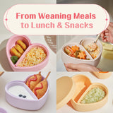 LOVEAT Heart Baby Lunch Box 15.2 fl oz (450 ml) – Silicone Suction Divided Plate for Toddlers and Kids, BPA Free Feeding Dish with Lid, Microwave and Dishwasher Safe-3colors