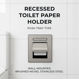 Recessed Toilet Paper Holder with Push Tray – Wall-Mounted, Brushed Nickel Stainless Steel – Space-Saving, Hygienic, Rust-Resistant Bathroom Tissue Dispenser