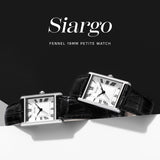 SIARGO Fennel 19mm Petite Watch with Guilloché Brass Case, Sapphire Glass, Cowhide Leather Strap, and Swiss Ronda Quartz Movement (Silver & Casual Black)
