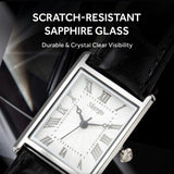 SIARGO Fennel 19mm Petite Watch with Guilloché Brass Case, Sapphire Glass, Cowhide Leather Strap, and Swiss Ronda Quartz Movement (Silver & Casual Black)