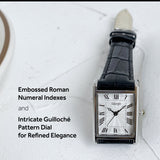 SIARGO Fennel 19mm Petite Watch with Guilloché Brass Case, Sapphire Glass, Cowhide Leather Strap, and Swiss Ronda Quartz Movement (Silver & Casual Black)