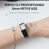 SIARGO Fennel 19mm Petite Watch with Guilloché Brass Case, Sapphire Glass, Cowhide Leather Strap, and Swiss Ronda Quartz Movement (Silver & Casual Black)