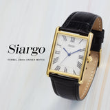SIARGO Fennel 28mm Unisex Watch with Guilloché Brass Case, Sapphire Glass, Cowhide Leather Strap, and Swiss Ronda Quartz Movement (Gold & White Black)