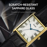 SIARGO Fennel 28mm Unisex Watch with Guilloché Brass Case, Sapphire Glass, Cowhide Leather Strap, and Swiss Ronda Quartz Movement (Gold & White Black)