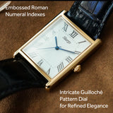SIARGO Fennel 28mm Unisex Watch with Guilloché Brass Case, Sapphire Glass, Cowhide Leather Strap, and Swiss Ronda Quartz Movement (Gold & White Black)