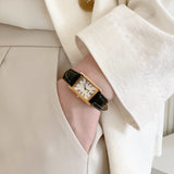 SIARGO Fennel 28mm Unisex Watch with Guilloché Brass Case, Sapphire Glass, Cowhide Leather Strap, and Swiss Ronda Quartz Movement (Gold & White Black)
