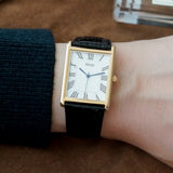 SIARGO Fennel 28mm Unisex Watch with Guilloché Brass Case, Sapphire Glass, Cowhide Leather Strap, and Swiss Ronda Quartz Movement (Gold & White Black)