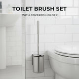 Toilet Brush Set - Wall-Mounted Toilet Brush with Covered Holder, Nickel Finish and Black Handle (Toilet Brush with Holder)