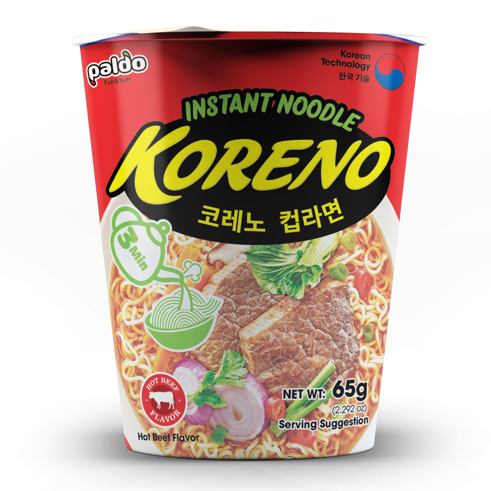 Paldo Koreno Chicken Cup Instant Noodle Soup, 65g, 24 Pack