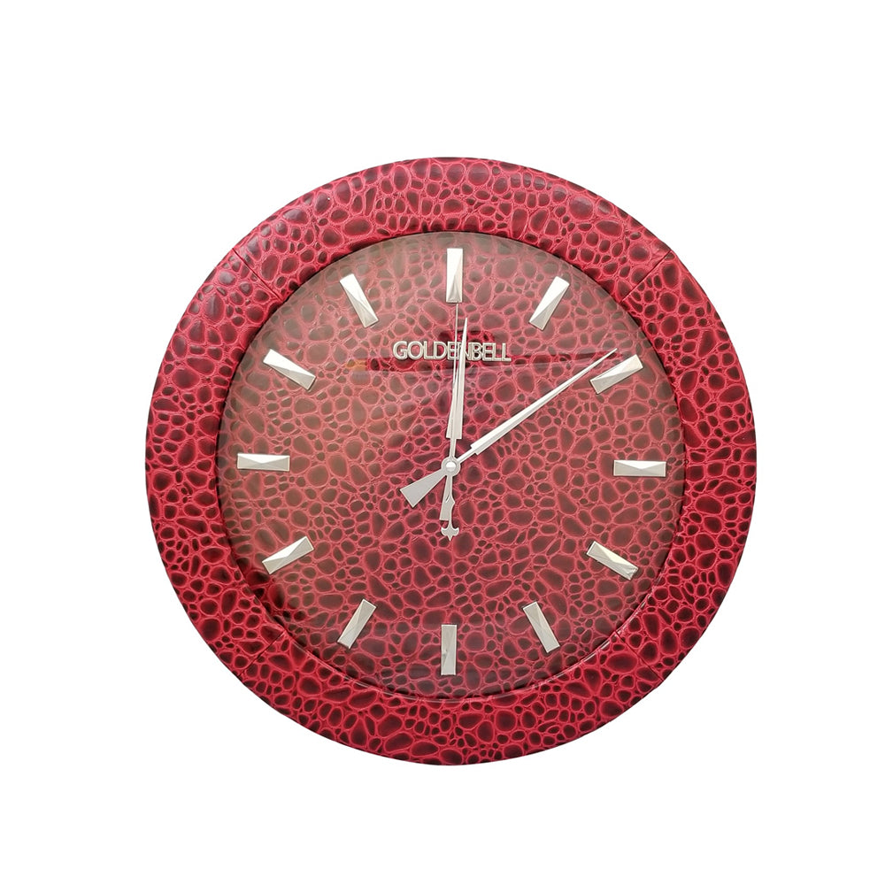 Oversized Faux Leather Silent Non-Ticking 15.5" in Diameter Wall Clock (RED)