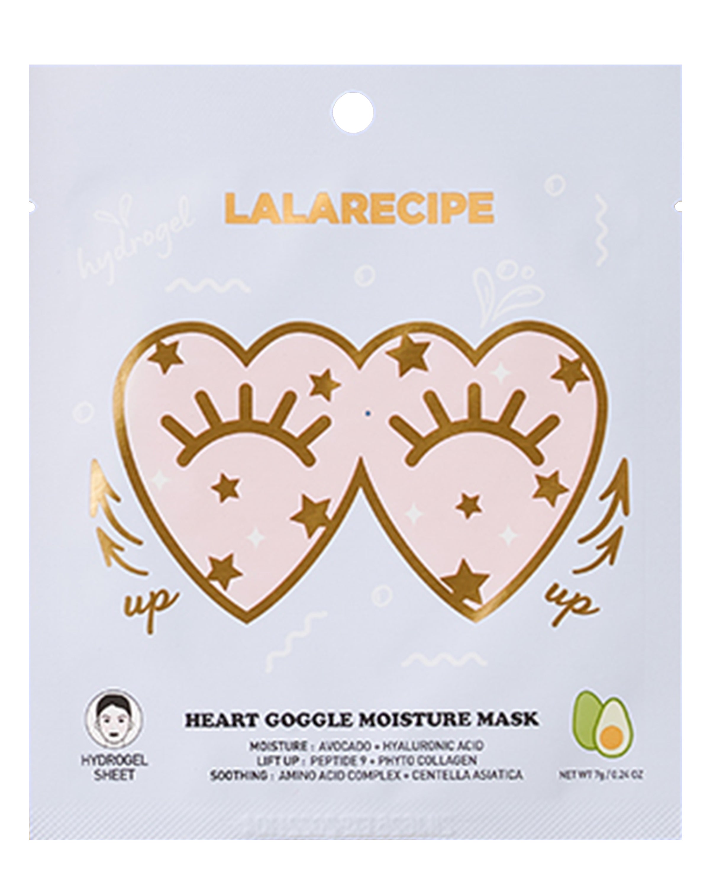 Lalarecipe Heart Goggle Moisture Mask 10pcs - moisturizing, avocado extract, Hyaluronic acid, lifting care, for cheeks, soothing care, Natural Ingredients (10pcs) made in Korea